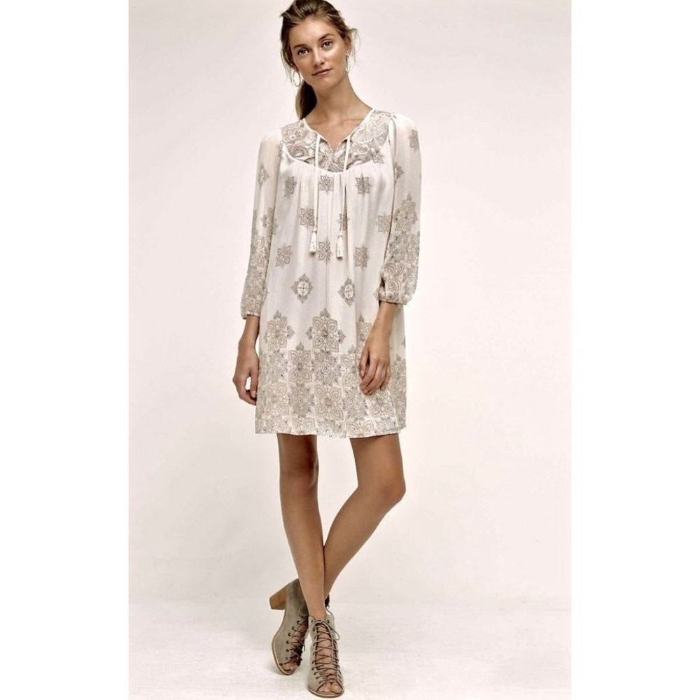One September Boho Embroidered Dove Peasant Dress
